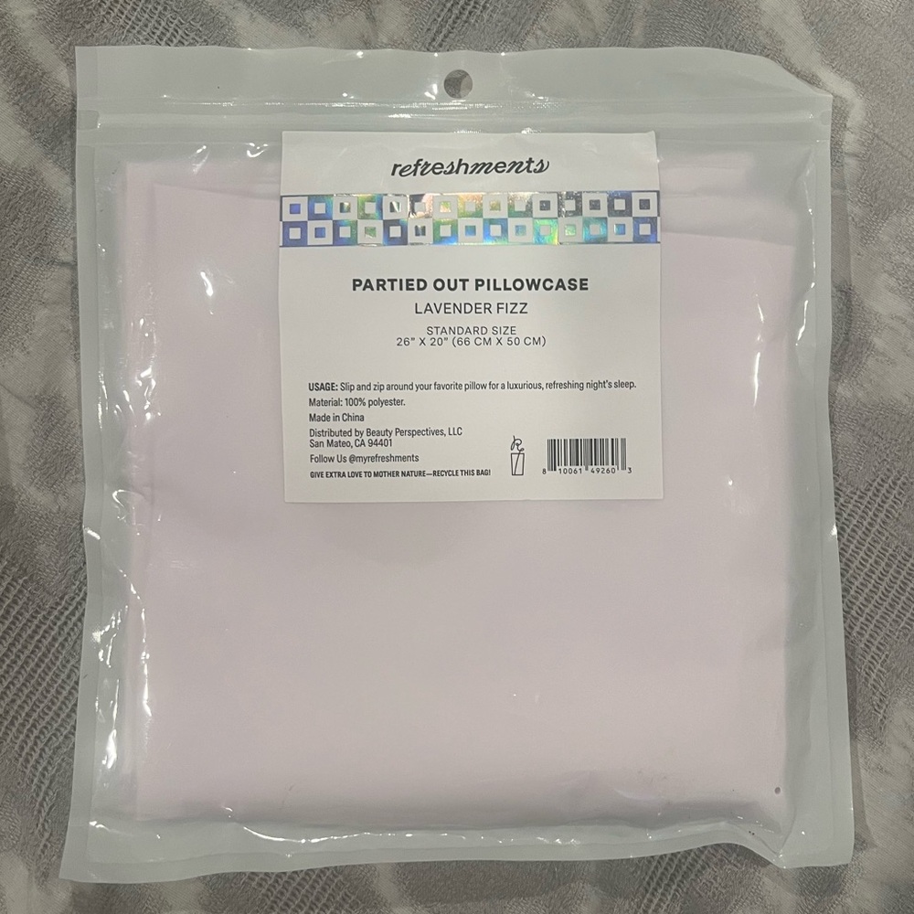 Brand New refreshments PARTIED OUT PILLOWCASE LAVENDER FIZZ